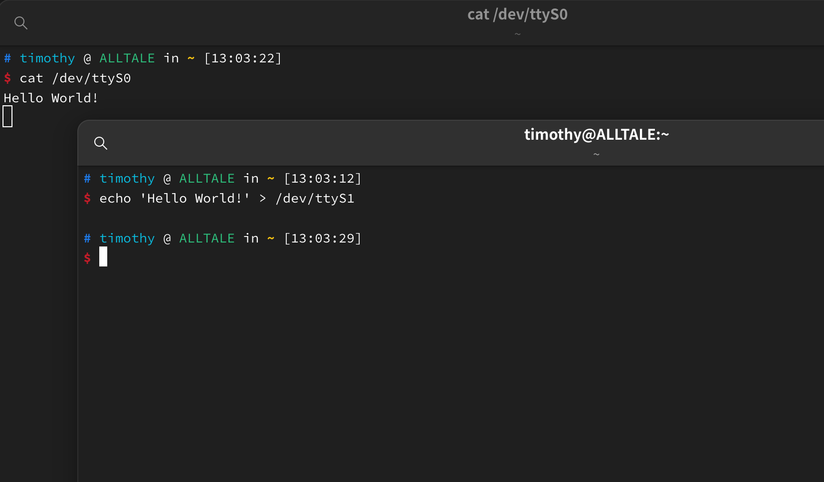 Test serial port with cat